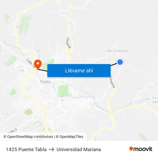 1425 Puente Tabla to Universidad Mariana map