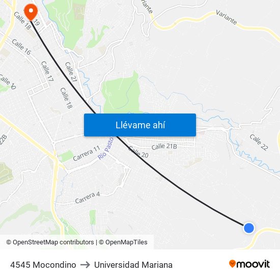 4545 Mocondino to Universidad Mariana map