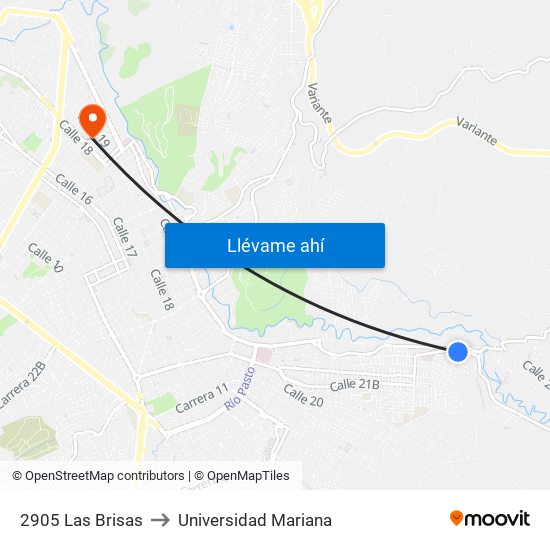 2905 Las Brisas to Universidad Mariana map