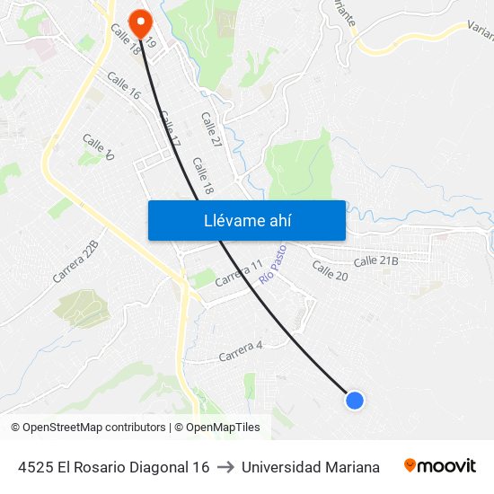 4525 El Rosario Diagonal 16 to Universidad Mariana map