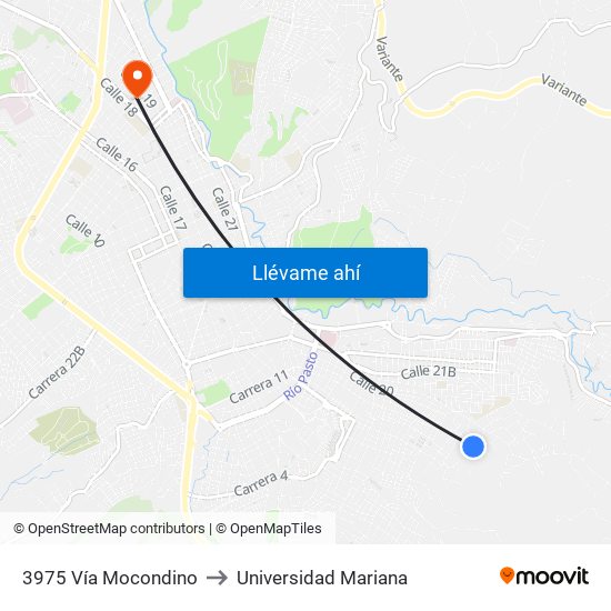 3975 Vía Mocondino to Universidad Mariana map