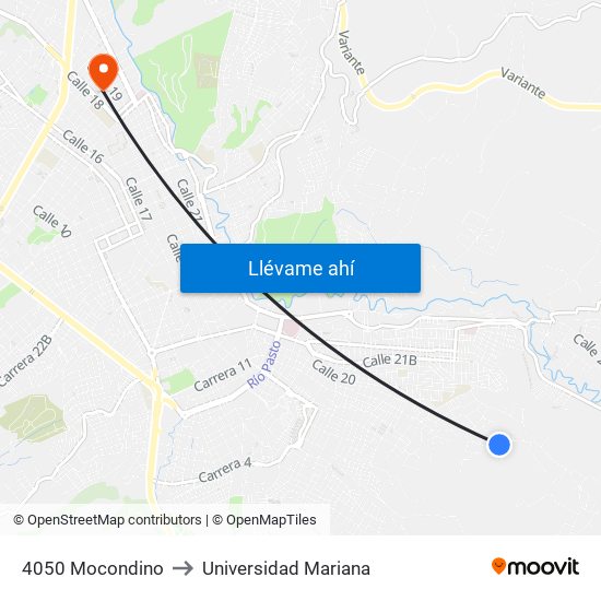 4050 Mocondino to Universidad Mariana map
