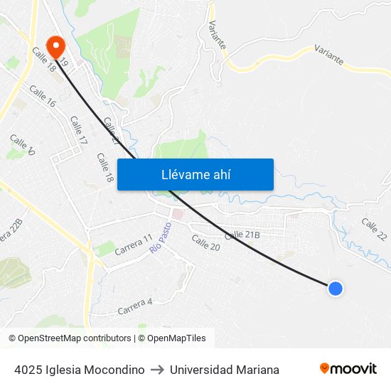 4025 Iglesia Mocondino to Universidad Mariana map