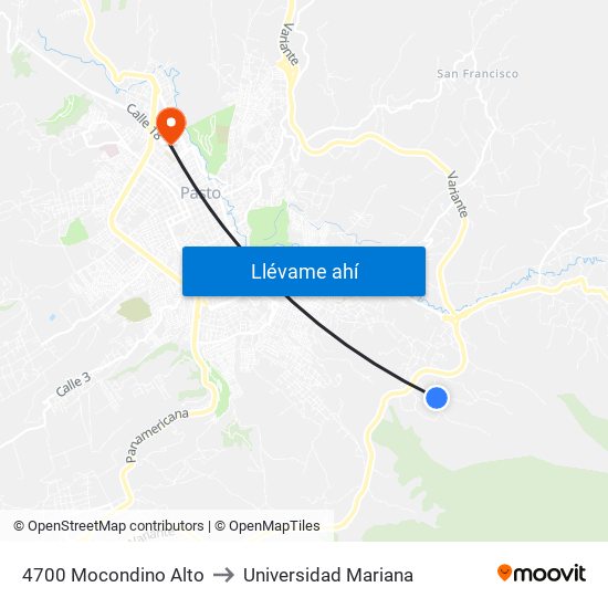 4700 Mocondino Alto to Universidad Mariana map