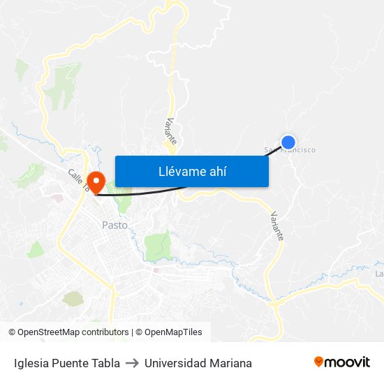 Iglesia Puente Tabla to Universidad Mariana map