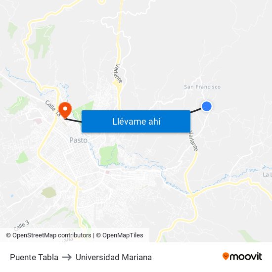 Puente Tabla to Universidad Mariana map