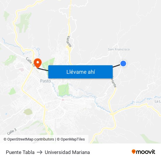 Puente Tabla to Universidad Mariana map