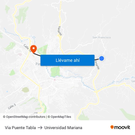 Via Puente Tabla to Universidad Mariana map