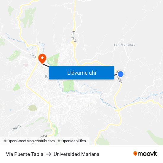 Via Puente Tabla to Universidad Mariana map