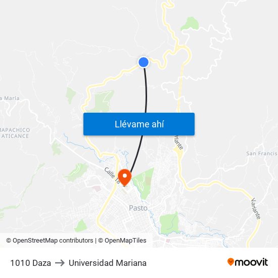 1010 Daza to Universidad Mariana map