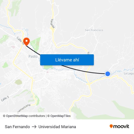 San Fernando to Universidad Mariana map