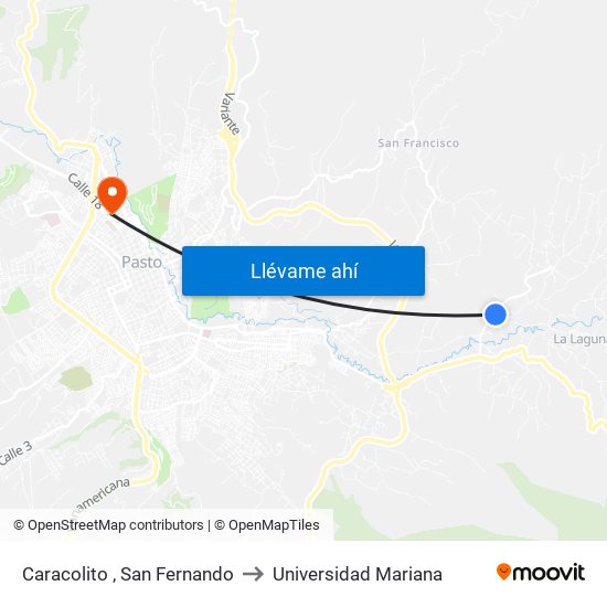 Caracolito , San Fernando to Universidad Mariana map