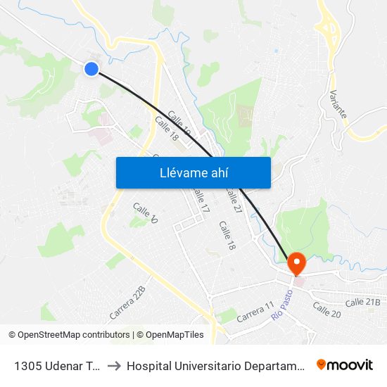 1305 Udenar Torobajo to Hospital Universitario Departamental de Nariño map