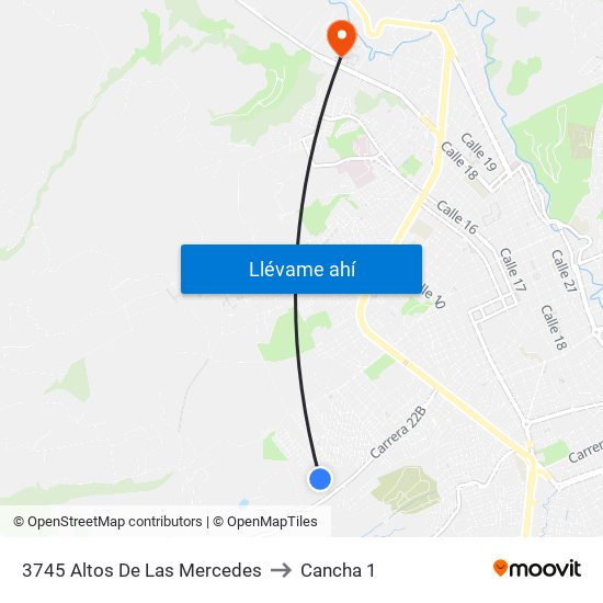3745 Altos De Las Mercedes to Cancha 1 map