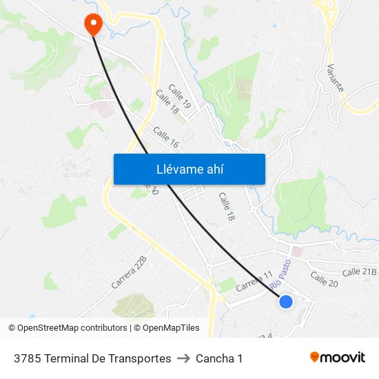 3785 Terminal De Transportes to Cancha 1 map