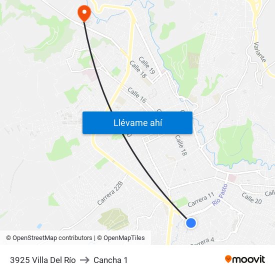 3925 Villa Del Río to Cancha 1 map
