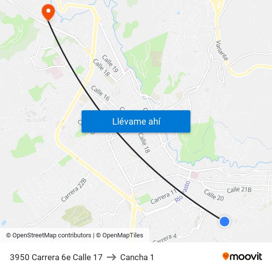 3950 Carrera 6e Calle 17 to Cancha 1 map