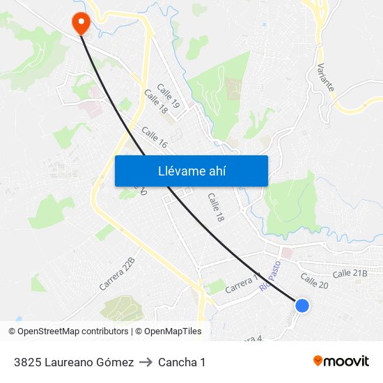 3825 Laureano Gómez to Cancha 1 map