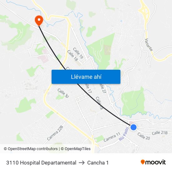 3110 Hospital Departamental to Cancha 1 map