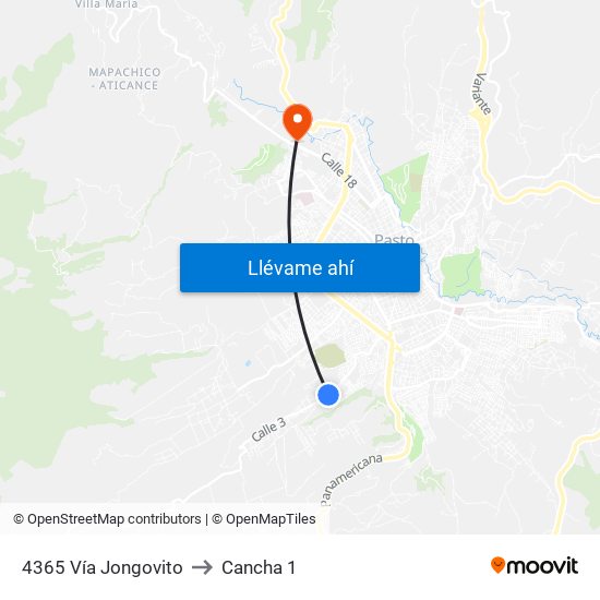 4365 Vía Jongovito to Cancha 1 map