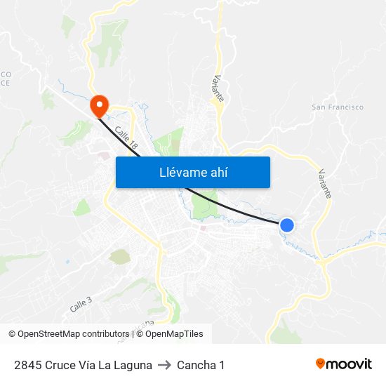2845 Cruce Vía La Laguna to Cancha 1 map