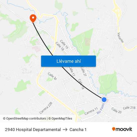 2940 Hospital Departamental to Cancha 1 map