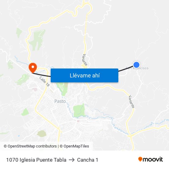 1070 Iglesia Puente Tabla to Cancha 1 map