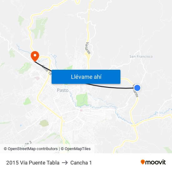 2015 Vía Puente Tabla to Cancha 1 map