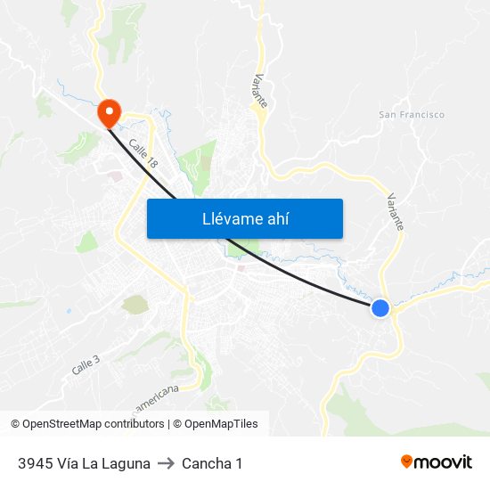 3945 Vía La Laguna to Cancha 1 map