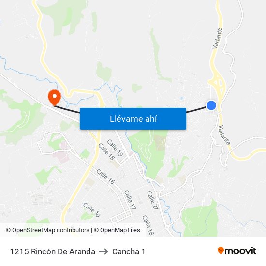 1215 Rincón De Aranda to Cancha 1 map