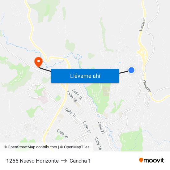 1255 Nuevo Horizonte to Cancha 1 map