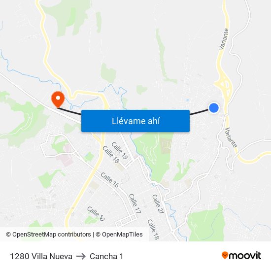 1280 Villa Nueva to Cancha 1 map