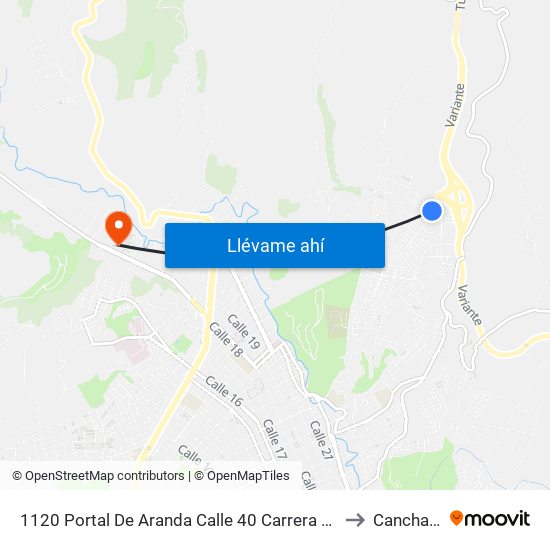 1120 Portal De Aranda Calle 40 Carrera 26 to Cancha 1 map