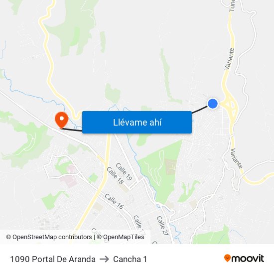 1090 Portal De Aranda to Cancha 1 map