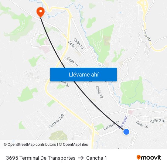 3695 Terminal De Transportes to Cancha 1 map