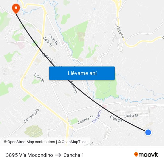 3895 Vía Mocondino to Cancha 1 map