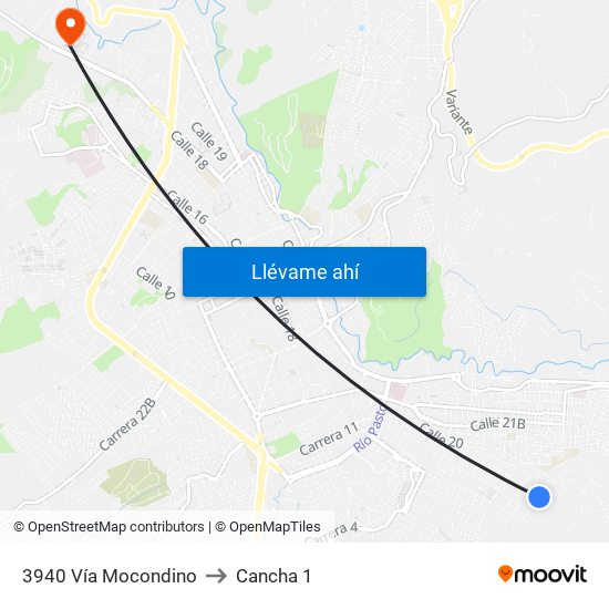 3940 Vía Mocondino to Cancha 1 map