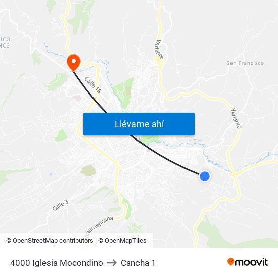 4000 Iglesia Mocondino to Cancha 1 map
