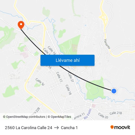 2560 La Carolina Calle 24 to Cancha 1 map