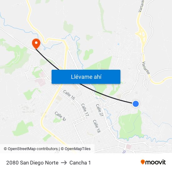 2080 San Diego Norte to Cancha 1 map