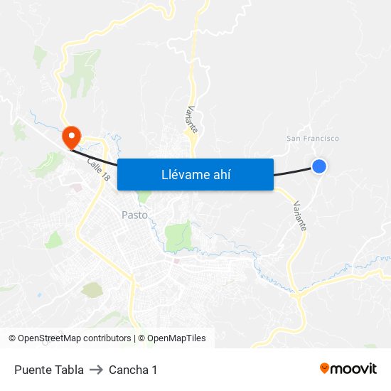 Puente Tabla to Cancha 1 map