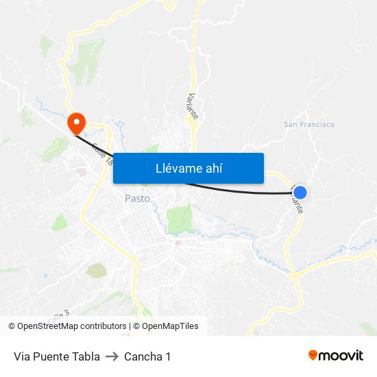 Via Puente Tabla to Cancha 1 map