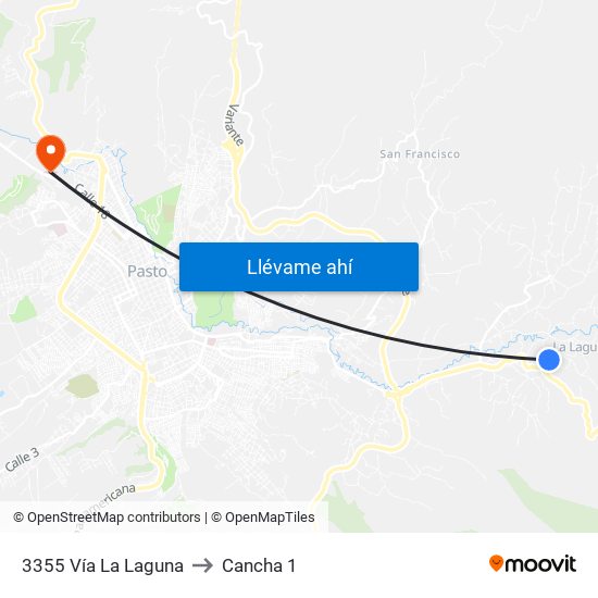 3355 Vía La Laguna to Cancha 1 map