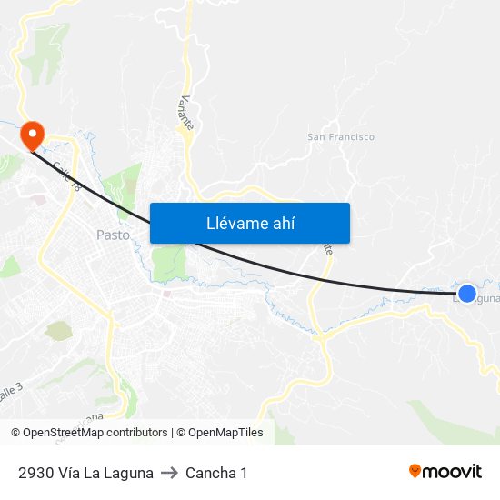 2930 Vía La Laguna to Cancha 1 map