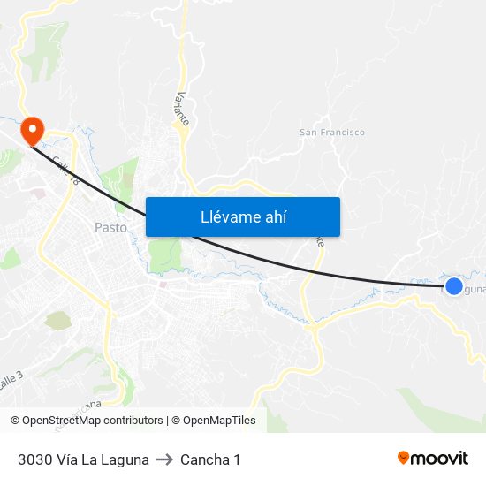 3030 Vía La Laguna to Cancha 1 map