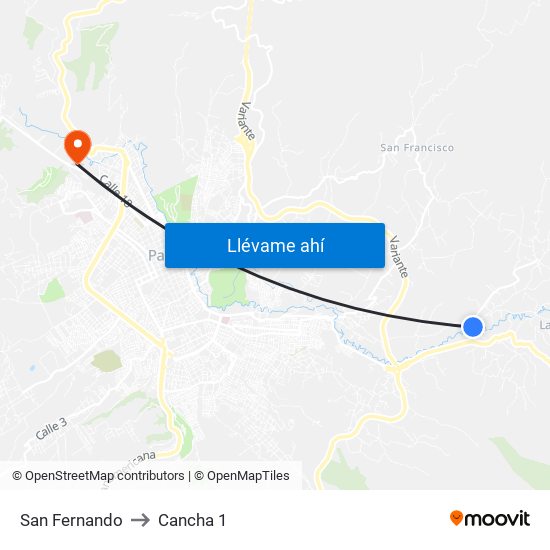San Fernando to Cancha 1 map