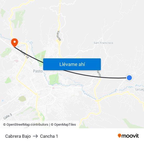 Cabrera Bajo to Cancha 1 map