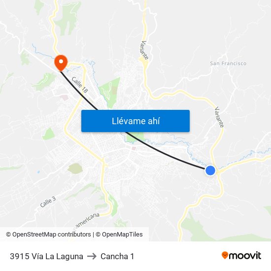 3915 Vía La Laguna to Cancha 1 map
