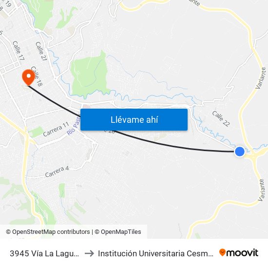 3945 Vía La Laguna to Institución Universitaria Cesmag map