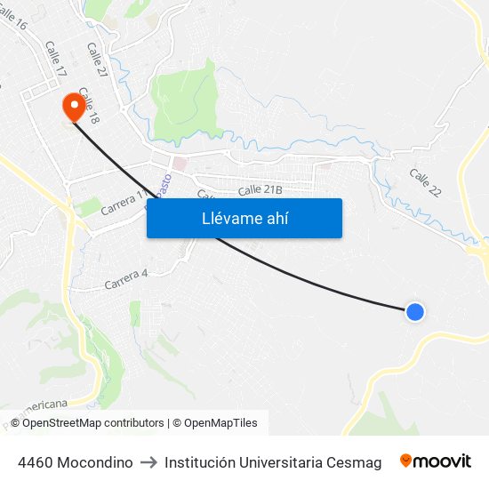 4460 Mocondino to Institución Universitaria Cesmag map